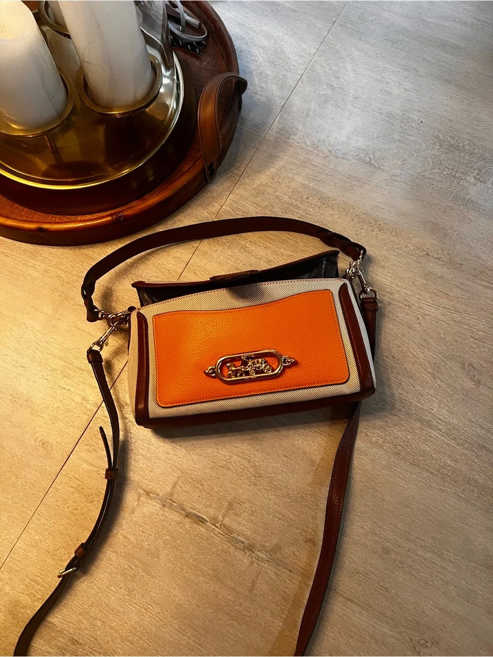 Coach Canvas & Leather Crossbody in Orange, Brown and Cream